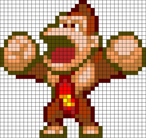 Donkey Kong Perler Bead Pattern / Bead Sprite Pixel Quilt, Image Pixel Art, Kandi Cuffs, Lego Wall, Pixel Beads, Perler Art, Pixel Art Templates, 8bit Art, Pixel Art Grid