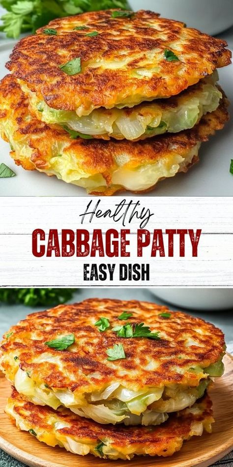 Quick Cabbage Patties Recipe Ingredients: 2 cups finely shredded cabbage 1 large egg 1/2 cup all-purpose flour 1/4 cup grated cheese (optional, for added flavor) 1 small onion, finely chopped 2 cloves garlic, minced Salt and pepper, to taste Olive oil or vegetable oil for frying #Cabbage #Patties Cabbage Patties, Easy Cabbage Recipes, Healthy Cabbage, Cabbage Recipes Healthy, Cabbage Side Dish, Vegan Sauce Recipes, Shredded Cabbage, Meal Prep Snacks, Plant Based Diet Recipes