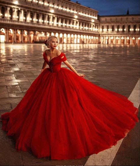 #red #dress #gorgeous Wedding Dress Off Shoulder, Red Wedding Gowns, Red Ball Gowns, Red Quinceanera Dresses, Red Ball Gown, Princess Wedding Gown, Ballroom Gowns, Red Wedding Dress, Red Wedding Dresses