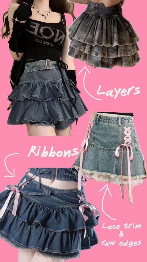 Clothes Makeover, Y2k Outfits Aesthetic, Easy Diy Clothes, Denim Skirts, Really Cute Outfits, Kawaii Clothes, Kawaii Fashion, Upcycle Clothes, Fashion Sewing