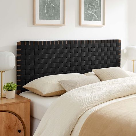 Elevate your bedroom's ambiance with the Sparta Woven Vegan Leather Headboard, a perfect blend of robustness and artistic flair. Weave Headboard, Full Bed Headboard, Faux Leather Headboard, Wall Mounted Headboards, King Bed Headboard, Small Guest Room, Full Size Headboard, Leather Weave, Bedroom Ambiance