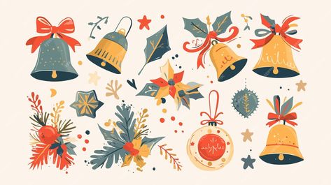 Premium Vector | A collection of christmas decorations including a bell a bell and a sign that says happy holidays Christmas Bell Illustration, Bell Art, Christmas Jingles, Deer Design, Winter Vibes, Preppy Wallpaper, Christmas Illustration, Christmas Bells, Jingle Bells