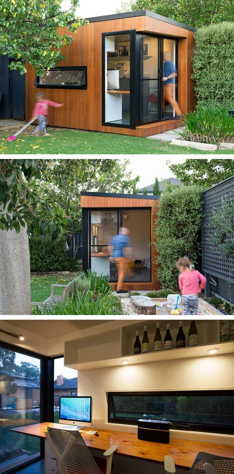 Inoutside Creates A Small Backyard Office Small Backyard Office, Office Backyard, Shed Office, Garden Pods, Studio Shed, Modern Shed, Container Office, Backyard Studio, Backyard Office