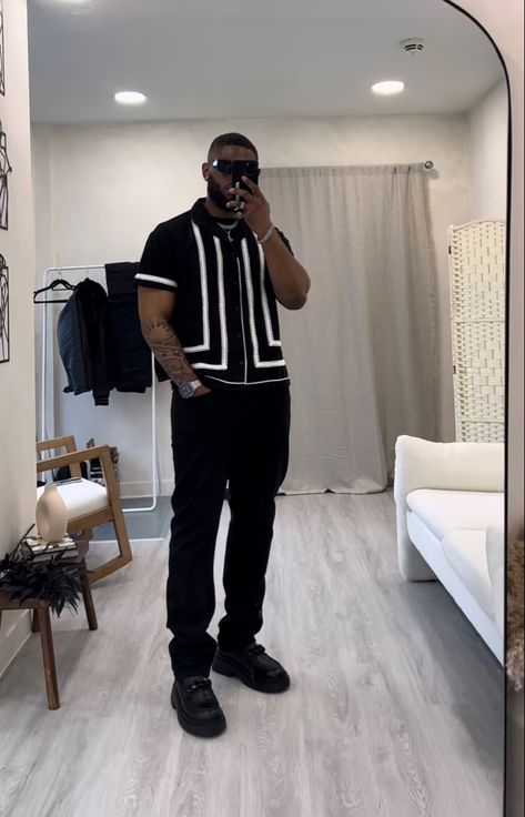Men Black Formal Outfit, Pirate Black Yeezy Outfit, Men In All Black Outfits, Nice Dinner Outfits Men, Concert Fits Men Summer, Men Fashion Aesthetic Summer, Mens Outfits Date Night, Grown Man Outfits Men Styles, Buff Men Outfits