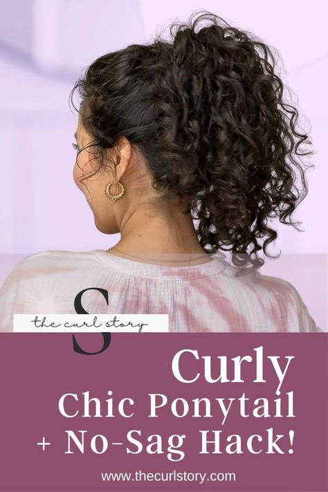 Chich high ponytail with wavy curly hair High Curly Ponytail, Ponytail Trick, Crazy Curly Hair, Curly Hair Up, Chic Ponytail, Curly Hair Ponytail, Ponytail Tutorial, Medium Length Curly Hair, Fine Curly Hair