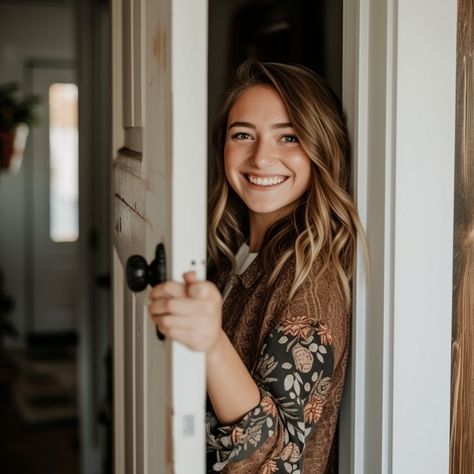 Welcoming Open Door: A joyful young woman with a bright smile greeting from behind an open white door. #smiling #woman #door #greeting #cheerful #aiart #aiphoto #stockcake ⬇️ Download and 📝 Prompt 👉 https://ayr.app/l/m7bt Doorway Poses, Business Portraits Woman, Door Picture, Door Images, Smiling Woman, White Door, Portrait Woman, Open Door, Business Portrait