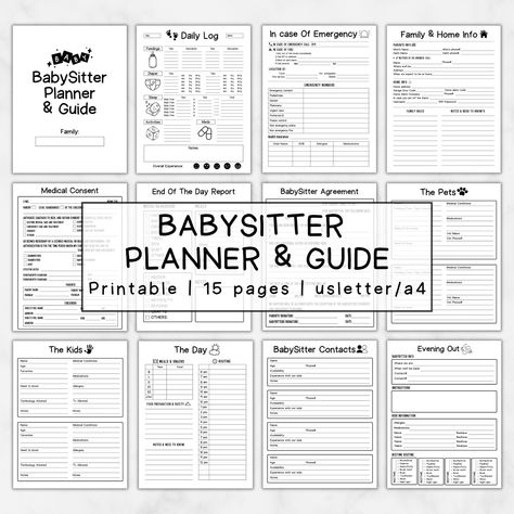 Babysitting Binder For Babysitter, In Home Babysitting, Babysitting Binder Printables, Babysitting Pay Rate, Babysitter Binder Free Printable, Babysitting Sheets, Nanny Binder Printables Free, Nanny Binder Printables, Babysitting Log