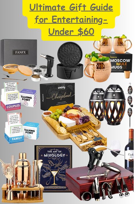 This well curated gift guide is ideal for the person who LOVES to entertain and host events/parties/gatherings. Your special someone will appreciate these unique gifts that will add to their entertaining arsenal. From cocktail smoking kit to bamboo charceutrie board to mixology book to Talking Points questions that will elevate conversation you definitely will LOVE giving these to the person that has everything! To shop all these finds shop the link go to Ultimate Gift Guide for Entertaining! Gifts For Cocktail Lovers, Bar Ware Gift Basket, Espresso Martini Gift Set, Talking Points, Ultimate Gift Guide, The Ultimate Gift, Curated Gifts, Mixology, Gift Guide