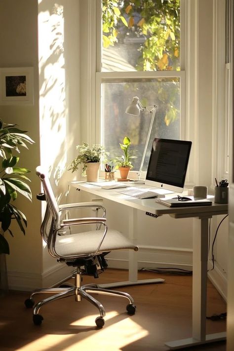 Boost your productivity and well-being with a healthy home office setup. Explore ergonomic furniture, natural light, and more. 🌟🪑 #HealthyWorkSpace #ProductivityTips #GreenHomeOffice Natural Desk, Green Home Offices, Office Ergonomics, Pretty Desks, Ergonomics Furniture, Zen Space, Home Office Setup, Office Setup, Desk Setup