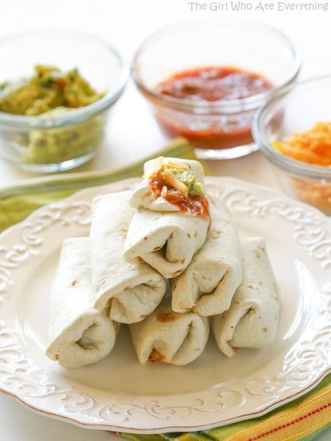 These Mini Burritos are filled with seasoned meat, beans, and cheese. Serve them as an appetizer and let your guests top their own. the-girl-who-ate-everything.com Mini Burritos, Holiday Potluck, Beans And Cheese, Tailgate Recipes, Vacation Food, The Girl Who Ate Everything, Happy Eating, Indulgent Food, Burritos Recipe