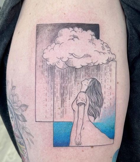 Rain Related Tattoo, Standing In The Rain Tattoo, Rain Lover Tattoos, Rain Inspired Tattoos, Rainy Tattoo, Dance In The Rain Tattoo, Dancing In The Rain Tattoo, Rain Tattoos, Rain Tattoo Ideas