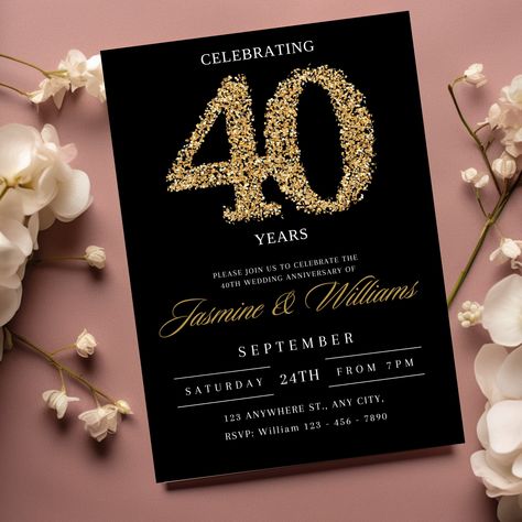 40th Wedding Anniversary Invitation, Golden Anniversary Photo Invitation Template, Cheers to 40 Years, We Still Do Invite, Renewal of Vows by SprinkleSparkStudio on Etsy 40th Anniversary Party, 40th Wedding Anniversary, Wedding Anniversary Invitations, Golden Anniversary, Wedding Vows Renewal, Anniversary Invitations, Photo Invitations, Anniversary Photos, 40th Anniversary