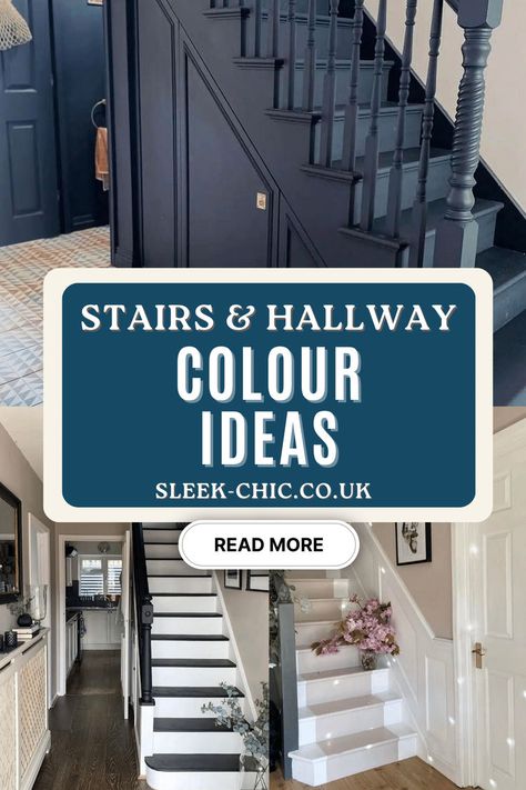 As far as stair covering options are concerned, painted stairs are by far one of the most affordable ways to elevate your treads, and introduce some colour and personality into your hallway. Not convinced? We’re put together 13 of the best painted stairs ideas that might just change your opinion of them… Hallway And Stairs Ideas Paint Colors, Stairwell Paint Colors, Stairway Paint Colors, Stairway Paint Ideas, Hallway And Stairs Ideas, Hallway Stairs Ideas, Hallway Colour Ideas, Painted Stairs Ideas, Stairs And Hallway Ideas