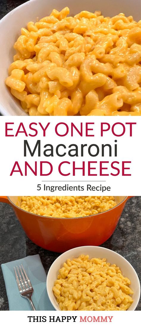 Cheesy, comforting and absolutely delicious, Easy One Pot Macaroni and Cheese is the perfect easy alternative the boxed varieties. With just 5 ingredients, these noodles are perfectly creamy and oh, so easy to make. Best of all, it's ready in less than 30 minutes. | thishappymommy.com Easy Cheesy Noodle Recipes, One Pot Macaroni And Cheese, Cheesy Noodles Recipes, Healthy Vegetarian Lasagna, One Pot Mac And Cheese, Family Vegetarian Meals, Easy Dinner Dishes, Easy Homemade Pasta, Lean Meat Recipes