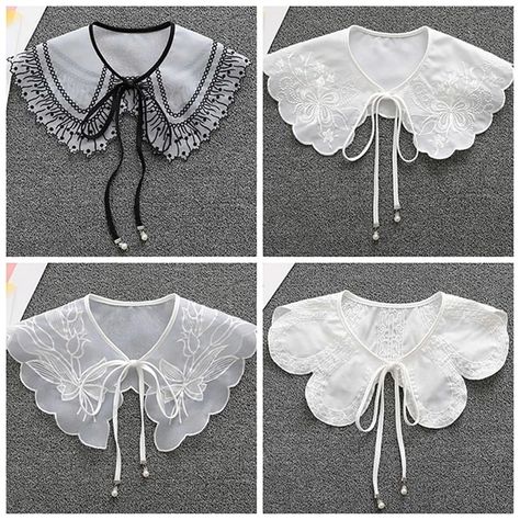 Shirt Collar Blouse, Simpul Pita, Pola Lengan, Sewing Collars, False Collar, Collars Diy, Diy Collier, Fake Collar, Doll Collar