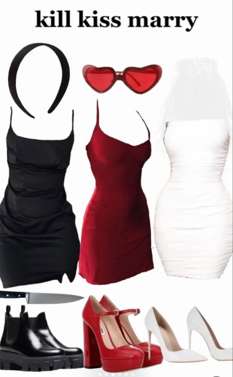 Group Of 3 Women Halloween Costumes, Preppy Outfits Halloween Costumes, Easy Halloween Costumes 2 People, Kiss Merry Kill Outfits Halloween, Kiss Marry Kill Halloween Costume Trio, Marry Costume, Girl Trio Halloween Costumes, Kiss Marry Kill Costume, Kiss Marry Kill Halloween Costume