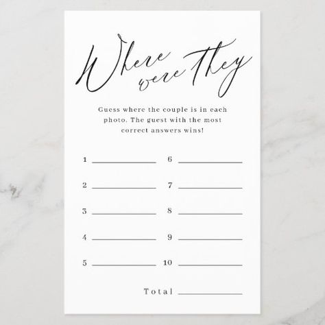 $1.35 | Minimalist where were they bridal shower game - chic simple and clean, stylish modern script, classic formal romantic, neutral black and white, minimalist elegance, unique fun bridal shower games, hilarious bridal party games, bachelorette wedding parties, baby shower games, where were they Bride Shower Games, Bridal Party Games, Bride Game, Bridal Shower Inspo, Fun Bridal Shower Games, Bride Shower, Bachelorette Party Games, Bridal Shower Game, Wedding Parties