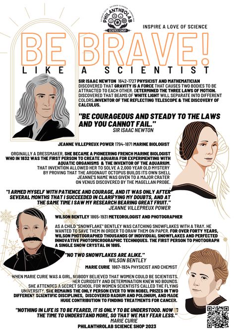 Be Brave like a Scientist infographic by Philanthrolab Science Shop presents four famous scientists who came from humble, hard working lives. All of which had courageous changes in the course of their favorite fields of scientific study. Infographic created for "Be Brave like a Scientist" Presentation, Philanthrolab Science Shop 2023 Now Booking for PTA Meetings and Educational Events in 2023. Science Toy Fundraiser available. How To Be A Scientist, Study Infographic, Scientist Aesthetic, Popup Shop, Famous Scientist, Science Stickers, Science Magazine, Infographic Design Layout, Science Nerd