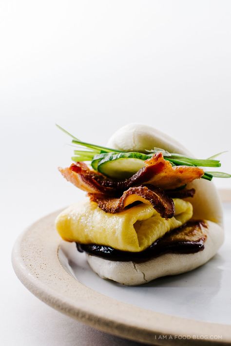 bacon and egg bao - www.iamafoodblog.com Breakfast Bao Buns, Bao Sandwich, Asian Brunch, Brunch Bacon, Gua Bao, Bao Buns, Colour Pattern, Easter Brunch, Breakfast Sandwich