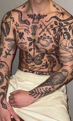 Patch Work Sleeve Tattoo Men, Symmetrical Tattoo Men, Men S Tattoo Chest, Patchwork Chest Tattoo, Front Piece Tattoo, Traditional Tattoo Art Men, Trapezius Tattoo, Men’s Chest Tattoos, Chest Tattoo Man