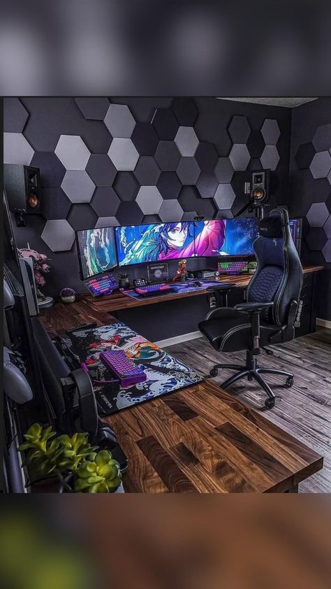 Gamer Room Design, Gaming Room Ideas, Games Room Inspiration, Aesthetic Game, Aesthetic Gaming, Room Gaming, Gaming Bedroom, Gaming Aesthetic, Small Game Rooms