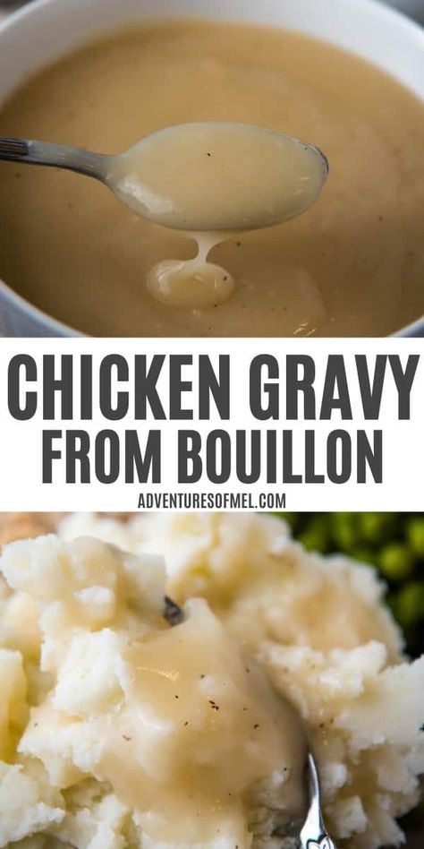 How to make delicious chicken gravy from bouillon, no drippings needed! You can make this easy gravy recipe last minute to go with dinner, and it only takes 6 simple ingredients you probably already have in your pantry! Gravy Recipe For Chicken, Easy Chicken Gravy, Easy Homemade Gravy, Homemade Chicken Gravy, Brown Gravy Recipe, Homemade Gravy Recipe, Easy Gravy Recipe, Chicken Gravy Recipe, Recipe For Chicken