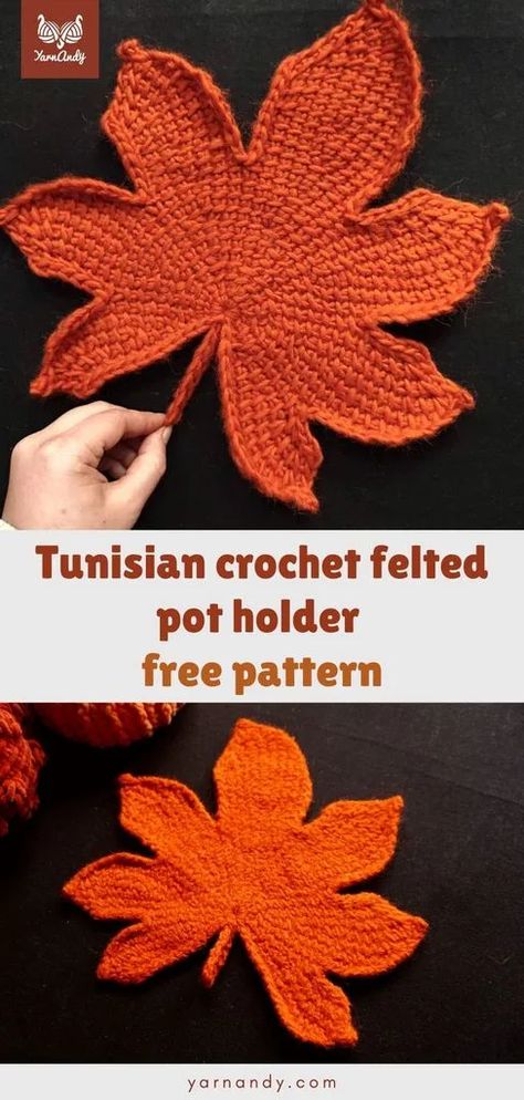 Crochet Pot Leaf, Pot Holder Crochet, Pot Holder Pattern, Crochet Plants, Tunisian Crochet Patterns, Leaf Decoration, Felting Wool, Felt Leaves, Crochet Plant