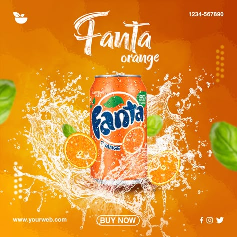 Cold Drink Advertisement, Orange Juice Social Media Design, Fanta Poster Design, Fanta Wallpaper, Fanta Ads, Drink Advertising Design, Drinks Ads, Juice Challenge, Fruit Juice Brands