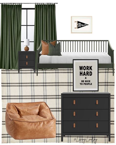 Dark Wall Room Bedrooms, Modern Chic Guest Bedroom, Boy Daybed Room Ideas, Black Ivory Bedroom, Homeschool Guest Room Combo, Boys Room Daybed, Farmhouse Daybed Ideas, Boys Room Black Bed, Boys Daybed Room Ideas