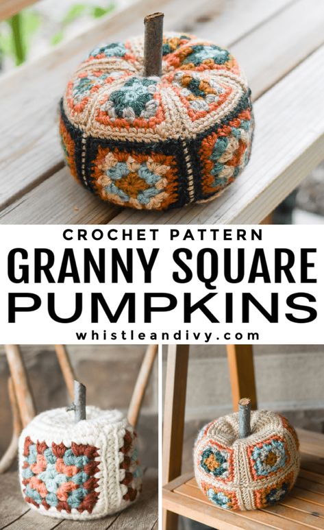 Classic meets modern with these pretty granny square pumpkins. With endless color possibilities and almost as many ways to put them together, you can make a granny square pumpkin collection as unique as you. This pumpkin pattern is versatile so you can try switching up your yarn weight to make big chunky pumpkins! #crochet #moderncrochet #crochetpumpkins #grannysquare #moderngrannysquare #grannysquarepumpkin #fallcrochet #autumcrochet #moderncrochetpattern Pumpkins Knitted, Square Pumpkin, Crochet Holiday, Fall Crochet Patterns, Fall Crochet, Modern Crochet Patterns, Adornos Halloween, Zucca Halloween, Halloween Crochet Patterns