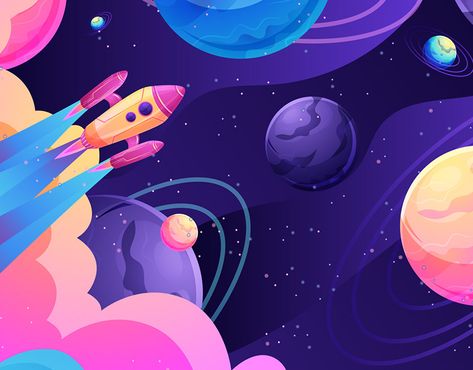 Kids Graphic Design, Space Theme Party, Space Drawings, Vector Gradient, Space Illustration, Galaxy Background, Space Backgrounds, Space Aliens, Landing Pages