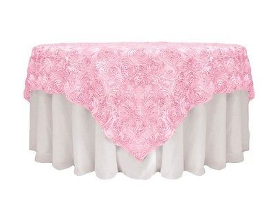 72 X 72 Pink ribbon rose overlay Baby Girl Shower Wedding Cake table EXQUISITE Rosette Tablecloth, Round Paper Lanterns, Rose Gold Square, Wedding Photo Booth Props, Ribbon Rosettes, Table Overlays, Wedding Cake Table, Venue Decorations, Mr And Mrs Wedding