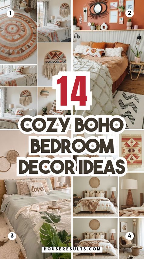 Create a serene and cozy boho atmosphere in your bedroom with these decor ideas! 🌾✨ From comfy throws to unique decor pieces, learn how to style your space beautifully. Embrace your creativity! Save this pin for easy access to inspiration later! Boho Guest Bedroom Ideas, Boho Aesthetic Bedroom, Cozy Boho Bedroom Ideas, Eclectic Boho Bedroom, Bohemian Bedroom Decor Ideas, Boho Home Decor Ideas, Cozy Boho Living Room, Boho Decorating, Boho Bedroom Diy