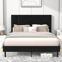 Bed Frame Velvet, Bedroom Headboards, Bed Frame No Box Spring, Upholstered Full Bed, Bed Frame Upholstered, Velvet Bed Frame, Black Bed Frame, Velvet Upholstered Bed, Bed Frame Design