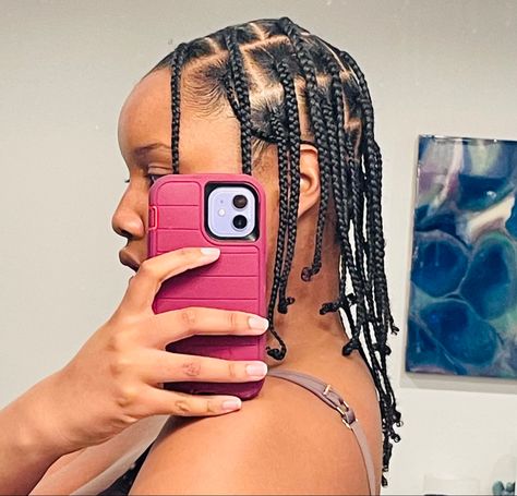 Woman is taking a photo of her side profile. Her hair is braided in multiple single braids all over her head Single Braids Natural Hair, Plat Braids Natural Hair, Natural Cornrow Hairstyles, Natural Hair Box Braids, Single Plaits, Braids Natural Hair, Cornrows Natural Hair, Natural Braided Hairstyles, Natural Hair Stylists