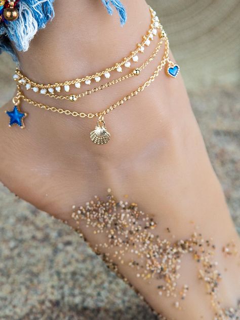 Yellow Gold Vacation Collar  Zinc Alloy  Anklet Embellished   Jewelry Pearl Ankle Bracelet, Blue Anklet, Starfish Anklets, Anklet Gold, Charm Anklet, Brighton Bracelets, Plastic Bangles, Anklets Boho, Indian Necklace