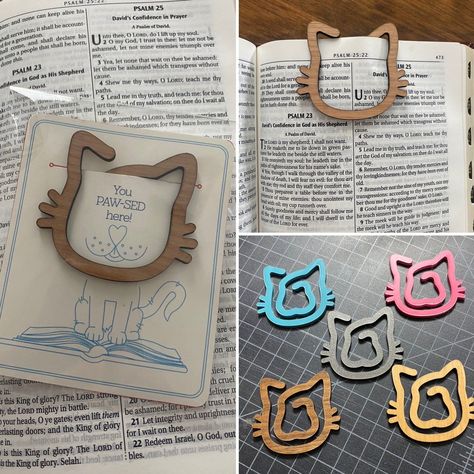 This bookmark stands out with a cut out of a cat's features. You'll never lose your place when you add this functional accessory to your book collection. Featuring laser cut acrylic plastic or wood. It's a unique way to showcase your love of a cat. Measures almost 2.50" x 2.25". Comes with a printed card on stock paper that says you PAW-SED here or a blank one. Choose from several colors. If you would like a bulk amount for a discount please send us a message and we would be happy to help you. Wood Laser Ideas Products, Unique Laser Cut Ideas, Small Laser Cut Projects, Laser Cut Bookmark, Acrylic Ideas Laser Cut, Laser Acrylic Projects, Laser Cut Acrylic Ideas, Laser Cut Projects Ideas, Wood Laser Cut Ideas