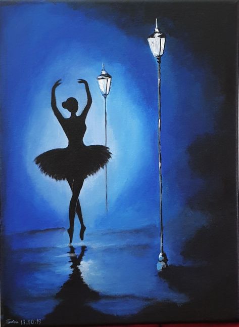 Silloettes Art, Silhouettes Paintings, Ballerina Painting Acrylic, Shadow Painting, Ballerina Painting, Native American Artwork, Silhouette Painting, Oil Pastel Drawings, Seni Cat Air