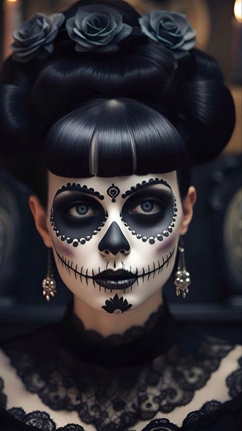 Candy Skull Makeup, Sugar Skull Art Drawing, Halloween Makeup Sugar Skull, Day Of The Dead Mask, Sugar Skull Artwork, Halloween Digital Art, Halloween Makeup Diy, Sugar Skull Makeup, Candy Skulls