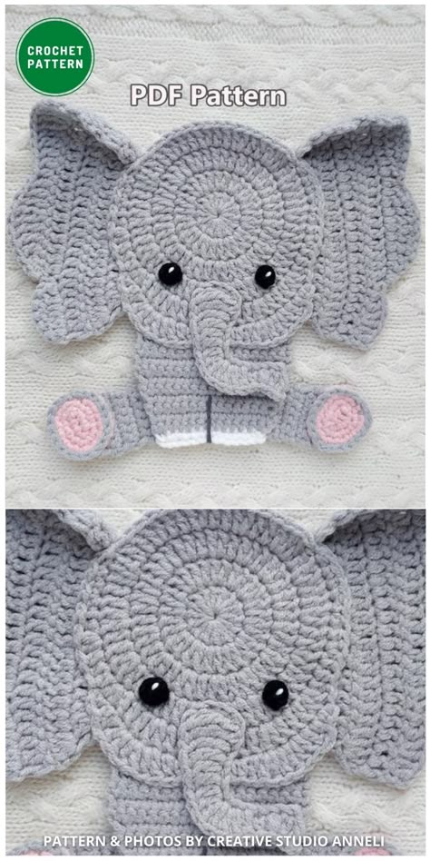 Crochet Animal Applique Patterns Free, Crochet Applique Patterns Free Animal, Crochet Animal Applique, Crochet Elephant Pattern, Crochet Applique Patterns Free, Baby Applique, Elephant Applique, Cat Applique, Crochet Motif Patterns