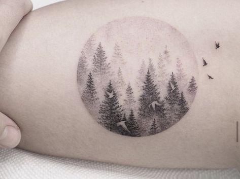 Eva Tattoo, Mum Tattoos, Evergreen Tattoo, Match Tattoo, Pnw Tattoo, Tattoo Perna, Circular Tattoo, Kpop Tattoos, Ink Landscape