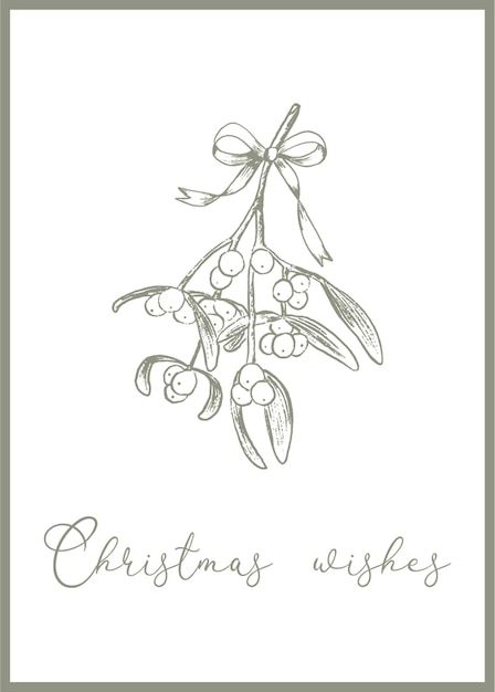 Line Drawing Christmas Card, Hand Drawn Christmas Cards Simple, Christmas Simple Drawings, Christmas Line Art, Nature Template, Hand Drawn Christmas Cards, White Template, Elegant Template, Vector Nature