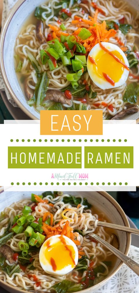 Easy Homemade Ramen, Ramen Noodle Recipes Soup, Homemade Ramen Noodles, Vegetable Ramen, Healthy Ramen, Ramen Recipes Easy, Vegetarian Ramen, Easy Ramen, Easy Healthy Meal