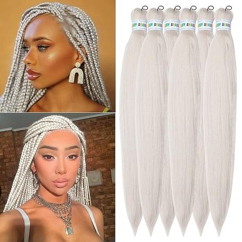 Amazon.com : Silver Grey Braiding Hair Pre Stretched Kanekalon Braiding Hair 26inch Long Colored Pre Stretched Braiding Hair for Black Women (Silver Grey,6pack) : Beauty & Personal Care Silver Braids For Black Women, Gray Braids For Black Women, Grey Braids For Black Women, Gray Braids, Silver Braids, Grey Braids, Pre Stretched Braiding Hair, Kanekalon Braiding Hair, Hair For Black Women