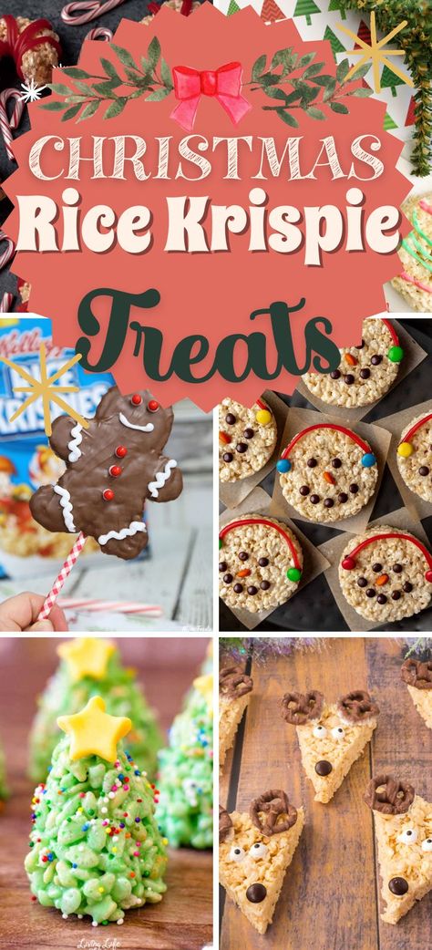 christmas rice krispie treats Krispie Treats Ideas, Rice Krispie Treats Ideas, Easy Festive Desserts, Christmas Rice Krispie Treats, Homemade Holiday Treats, Rice Krispie Treats Christmas, Christmas Rice, Christmas Food Crafts, Easy Holiday Treats