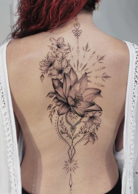 Floral Back Tattoos, Private Tattoos, Tattoos To Cover Scars, Muster Tattoos, Floral Tattoo Sleeve, Spine Tattoos For Women, Tatuaje A Color, Back Tattoo Women, Ink Artwork