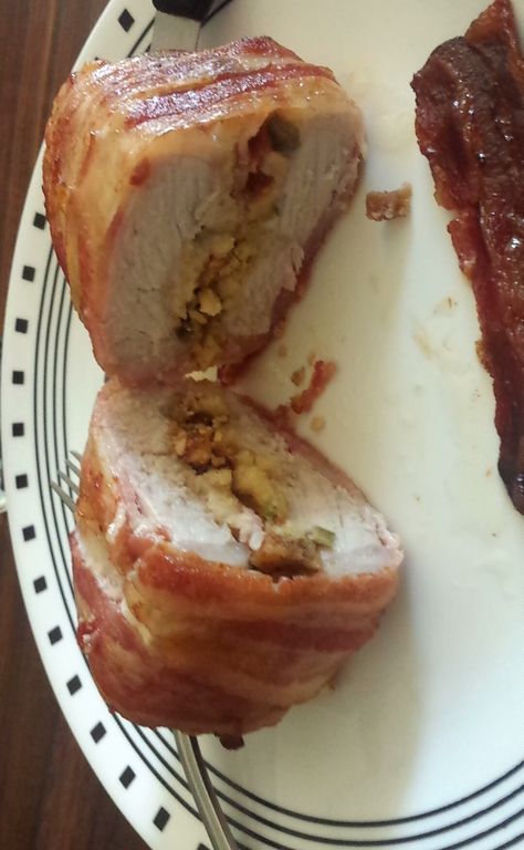 Bacon Wrapped Stuffed Porkchops Bacon Wrapped Pork Chops, Stuffed Pork Chops, Stuffed Pork, Stuffing Recipes, Pork Chop Recipes, White Meat, Easy Dinners, Bacon Wrapped, Pork Chops