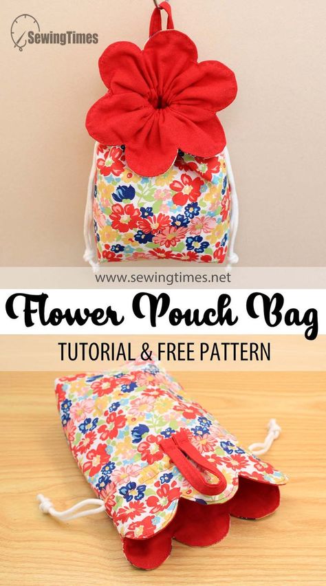 Mini Drawstring Bag Diy, Fabric Purse Patterns Free Sewing, Fabric Pouches Diy Free Pattern, Petal Drawstring Bag, Making Drawstring Bags, Petal Pouch Pattern Free, Flower Drawstring Bag, Fabric Bags Pattern Free Pouch Tutorial, Bags To Sew And Sell