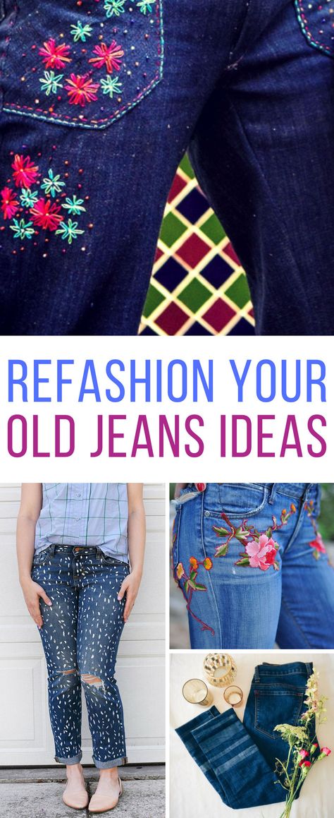 Loving these ideas to refashion old jeans! Thanks for sharing! Diy Jeans Refashion, Jean Refashion, Refashion Jeans, Jeans Refashion, Room Decor Crafts, Jeans Ideas, Diy Baby Mobile, Diy Clothes Refashion, Diy Jeans