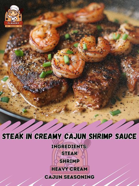 🥩🍤 Savor the bold flavors of Steak in Creamy Cajun Shrimp Sauce! A spicy, creamy dish that's perfect for steak lovers! 🍤🥩 #CajunSteak #ShrimpSauce Steak in Creamy Cajun Shrimp Sauce Ingredients: Steak (2 steaks, 6 oz each) Shrimp, peeled and deveined (1 cup) Heavy cream (1 cup) Cajun seasoning (2 tbsp) Garlic, minced (2 cloves) Olive oil (2 tbsp) Green onions, chopped (for garnish) Instructions: Season steaks with Cajun seasoning. Sear in olive oil until cooked to your liking. Remove and ... Creamy Cajun Shrimp Sauce, Cajun Shrimp Sauce, Creamy Cajun Shrimp, Shrimp Sauce, Cajun Shrimp, Daily Recipes, Steak Seasoning, Cajun Seasoning, Daily Meals